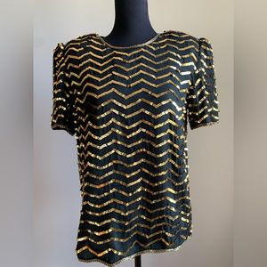 Vintage Night Vogue black and gold top size large